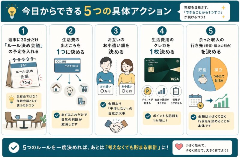 家計のルール化のために今日からできる5つの具体アクションの図解